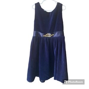 Gymboree Navy Blue Velvet‎ Party Dress  Size 8 w/ Satin Bow & Rhinestones